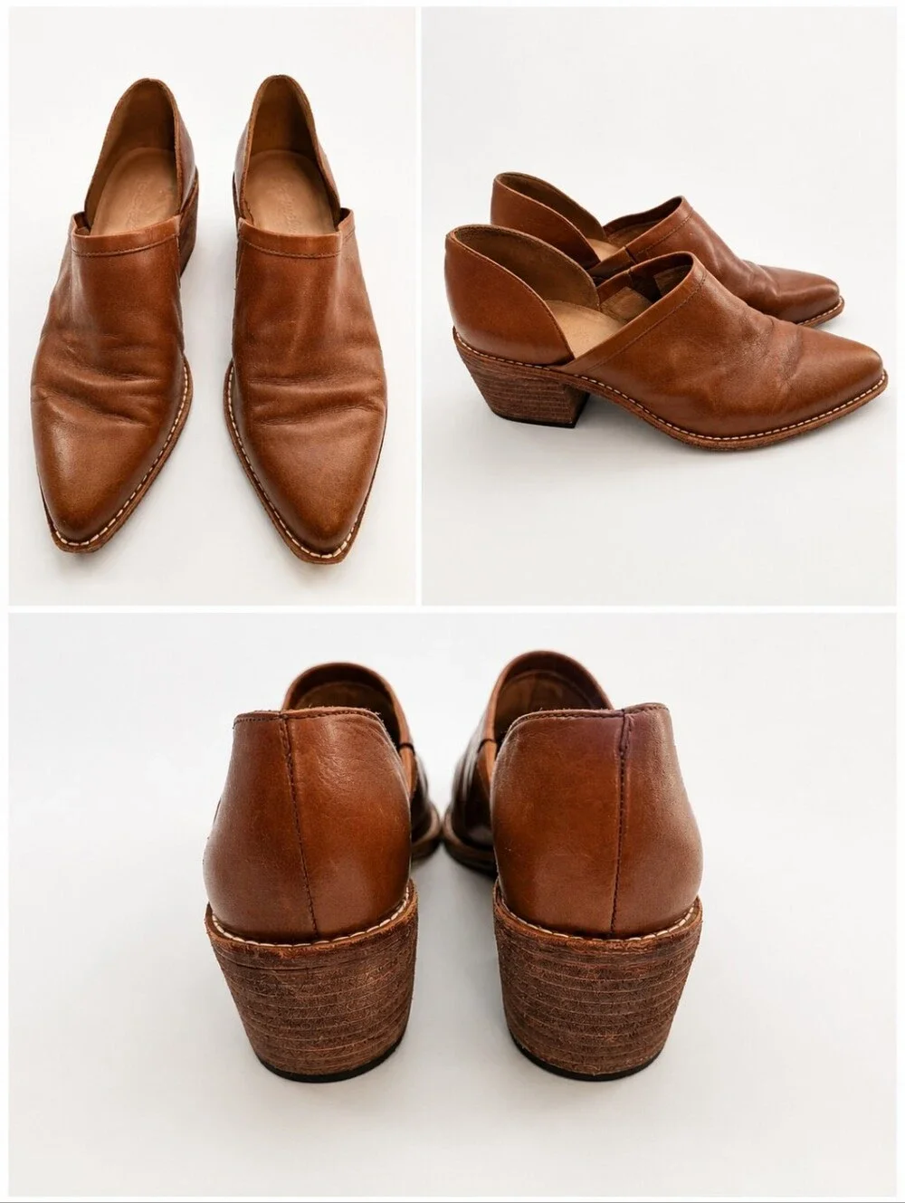 Madewell Brown Leather Cutout Ankle Shoes Block Heel Size 8 - Picture 4 of 8